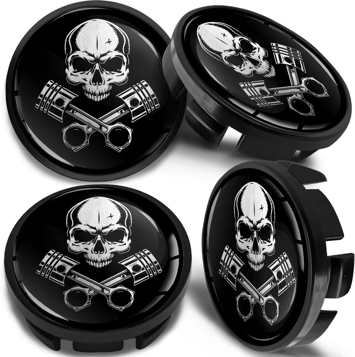4 x 65mm Wheel Hub Caps Rim Caps Hub Cap, Compatible with VW 3B7 601 171 / 6U7 601 171 Hubcaps, Rim Cover Skull Black - ShopVlot