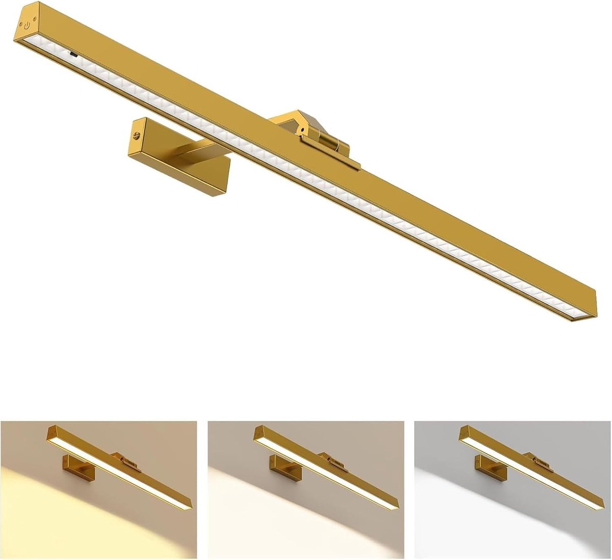Schilderijlampje draadloos - Goud - 60 x 2 x 3 cm - Oplaadbare LED Fotolamp met Afstandsbediening - Voor Binnengebruik