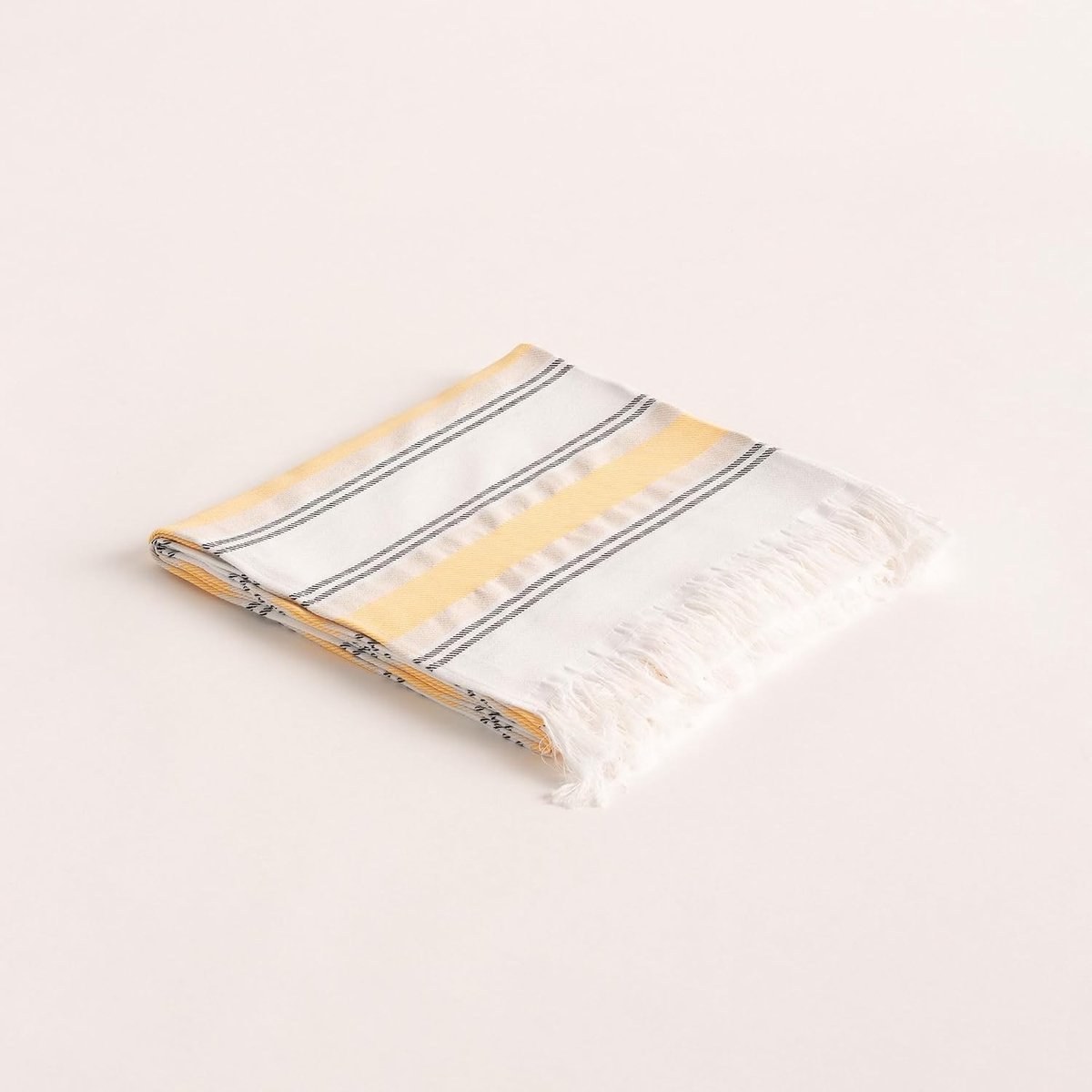 Strandlaken - Geel/Wit - 190 x 180 cm - Lichtgewicht Geweven Fouta met Franjes - Voor Strand, Zwembad en Sauna