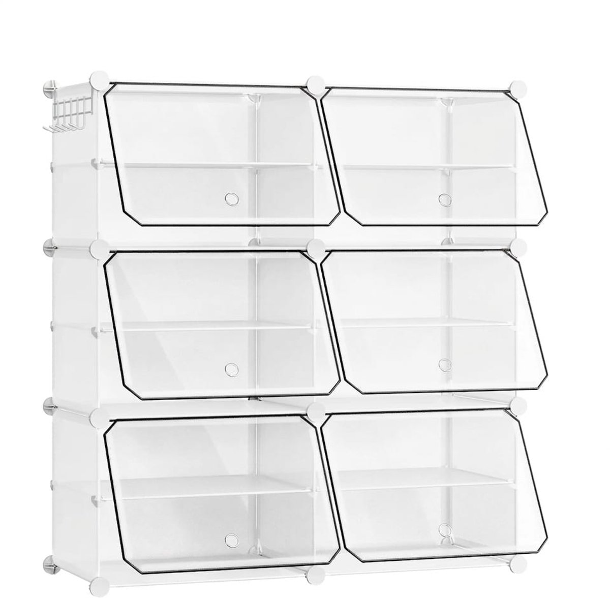 Klarven® Schoenenkast Wit 30x80x90cm - Metalen Frame, Modulair en Stapelbaar, Uitbreidbaar, 5 Haken, 5 kg Draagvermogen per Vak - B 30 x D 80 x H 90 cm