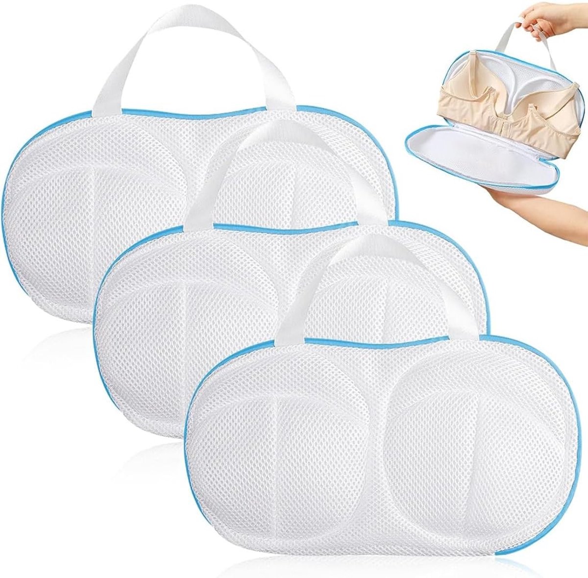 Wasnetjes met ritssluiting - Wit - 27 x 17 cm - Polyester waszakken voor beha's - Set van 3
