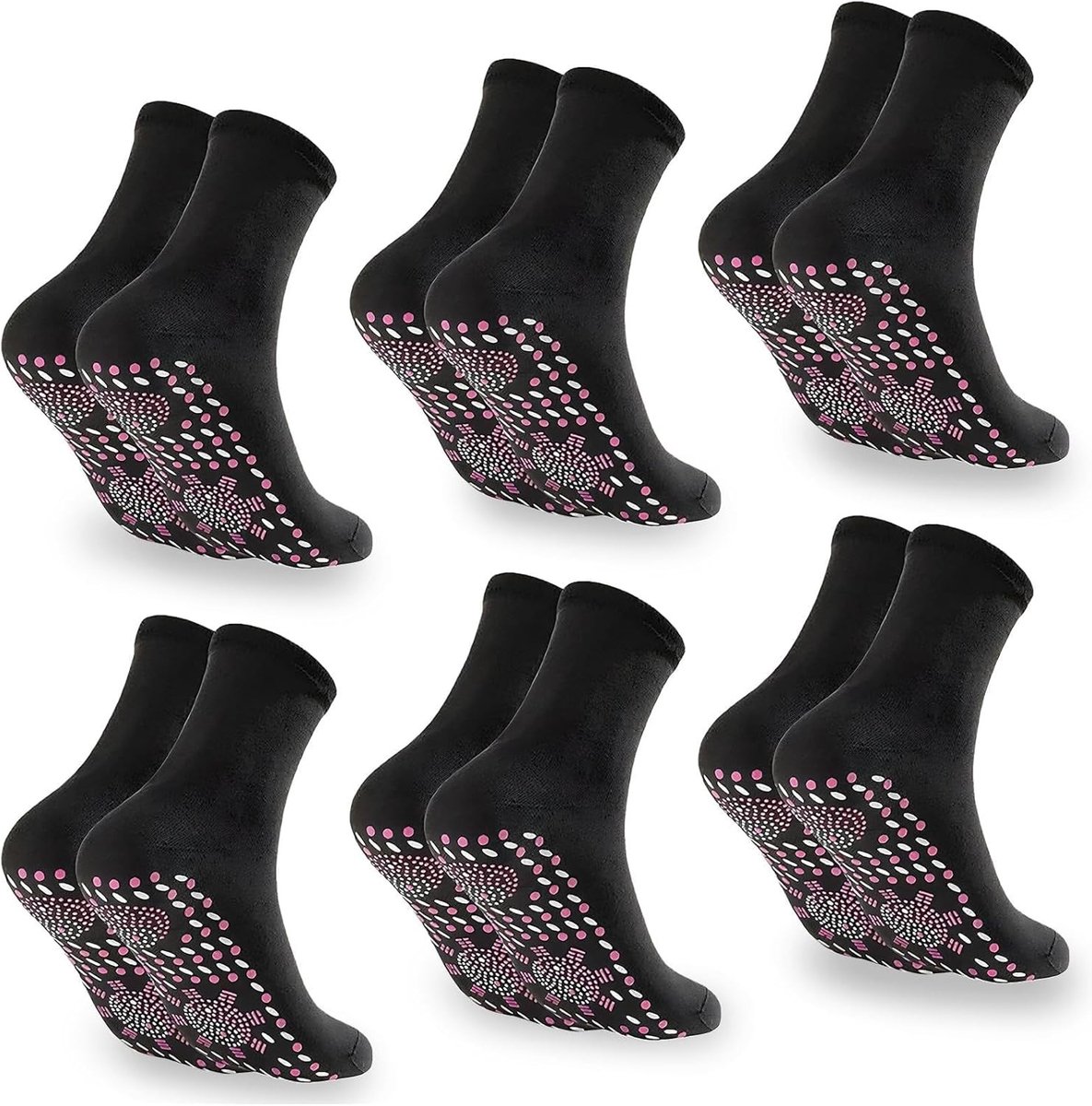 Set van 6 Verwarmde Sokken - Zwart - Eén Maat - Ademend en Comfortabel - Voor Dames en Heren