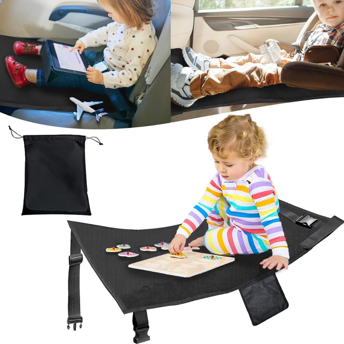 QUOVO® Vliegtuigbedje - Reiskussen Waterdicht – Babybedje Inclusief Draagtas - Voetensteun Draagbaar – Vliegtuigbedjes Met Opbergvakken - Zwart - 32cm x 25cm x 2cm