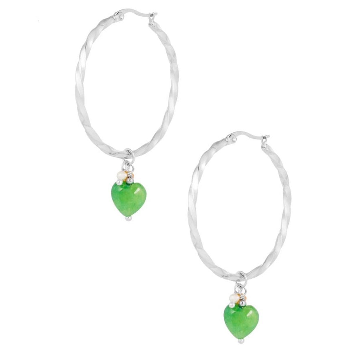 Yehwang Oorbellen Gedraaid met Hart zilver groen