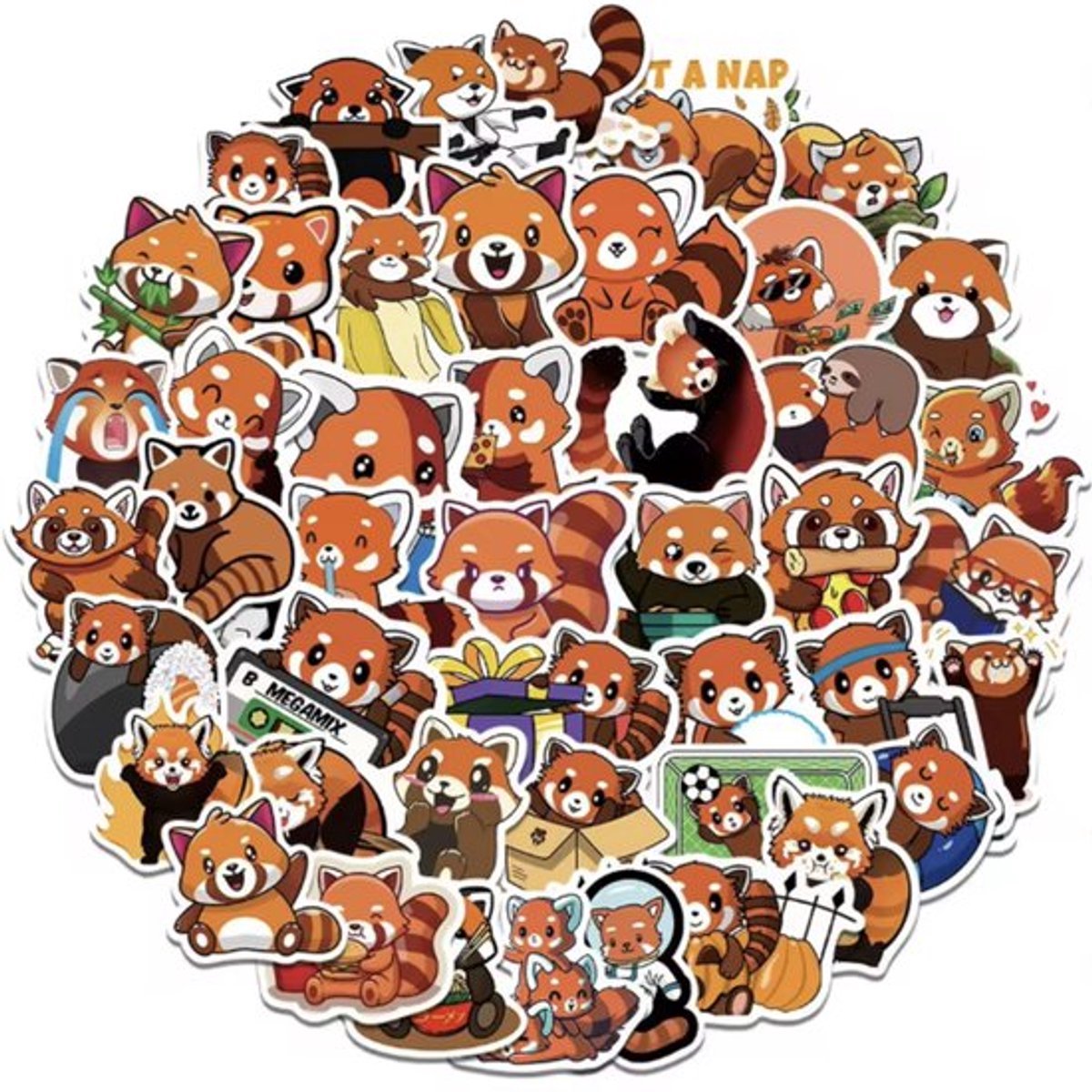 Scoby - Rode Panda Stickers - Pandastickers - Dierenstickers - Red Panda Stickers - Grappige Stickers - 50 stuks