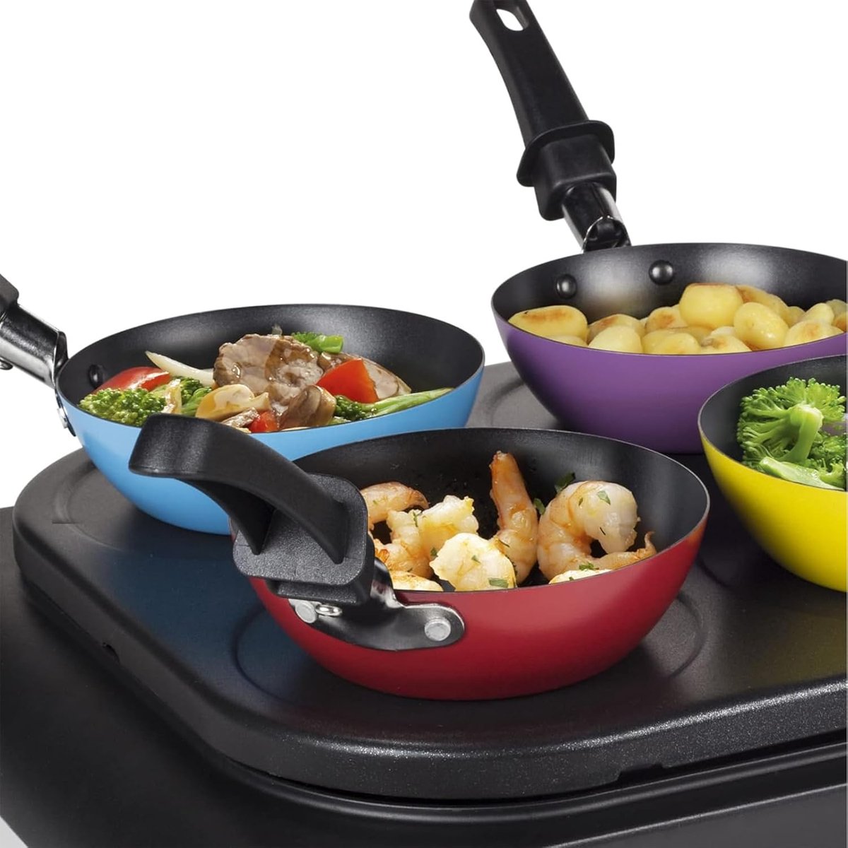 Mini wok set voor 6 personen - Ø 12 cm anti-aanbakpannen - kleurrijke pan set - ideaal voor raclette en tafelgrill — cadeau in Cadeau-ideeën - foto 3