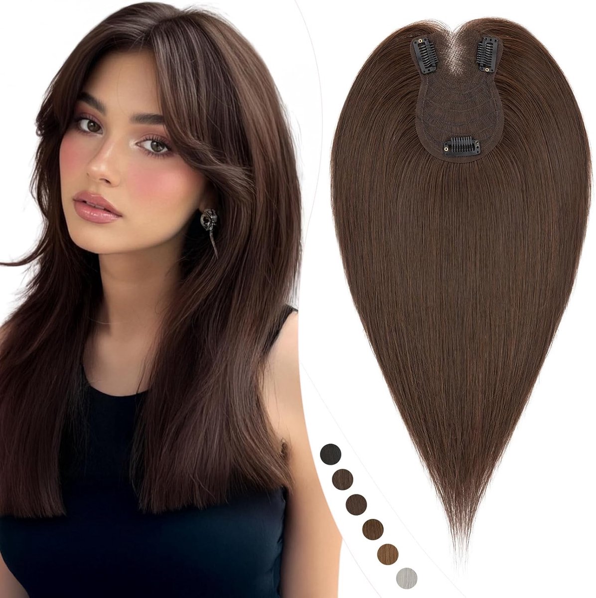 Elailite Haar Topper Dames Haartopper Echthaar Clip in Haardeel met Gordijnpony Haardelen 35cm 40g (Silk Lace - ShopVlot