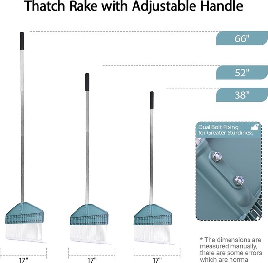 Gazonrieten hark 43 cm - roestvrijstalen handvat - comfortabele grip - ideaal voor tuin en gazon — afbeelding 5