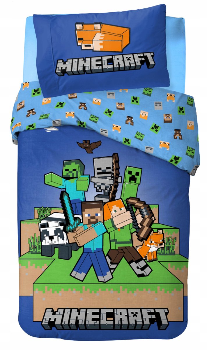 Merkloze kinderbeddenset 140x200cm - Minecraft thema