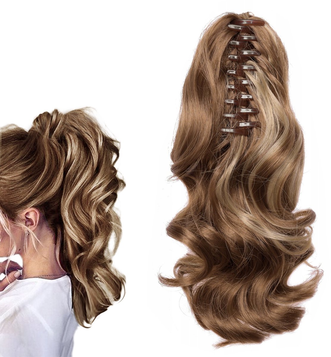 Krullende Paardenstaart Clip-in Haarstuk 38cm Gemengd Bruin Blond