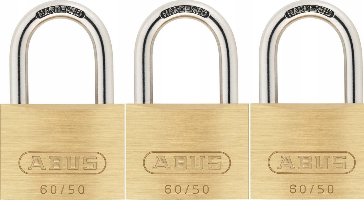 Abus 60/50 Messing Hangsloten 3 Stuks - Gelijksluitend Systeem