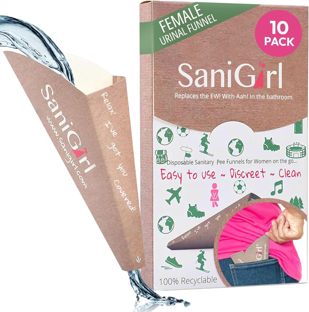 SaniGirl Female Urination Device/Pee Funnel for Women/Feminine Hygiene Products for Peeing Standing/Portable - ShopVlot