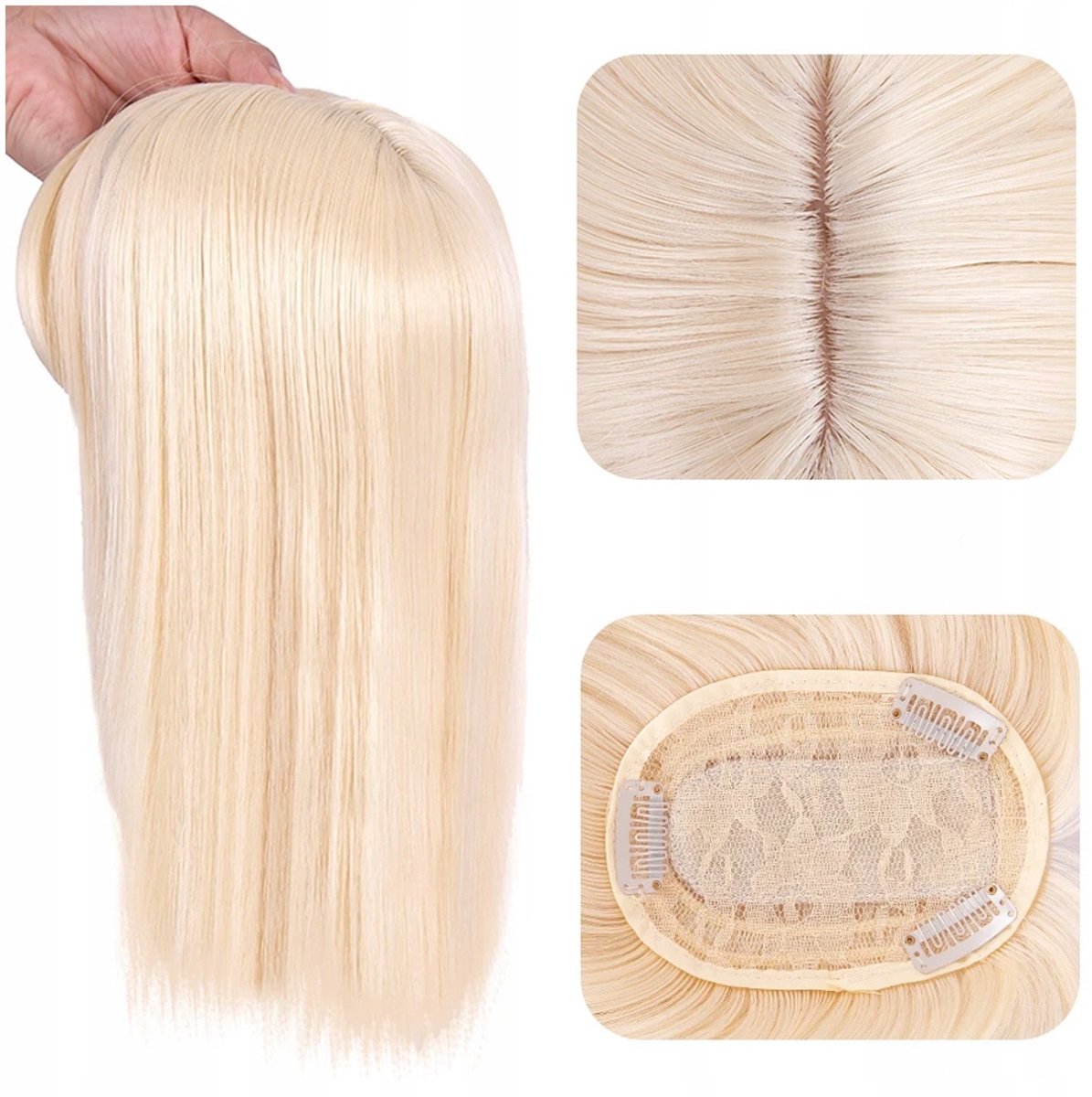 Dames Topper Haarstukje met Pony - Synthetisch, Lichtblond (613)