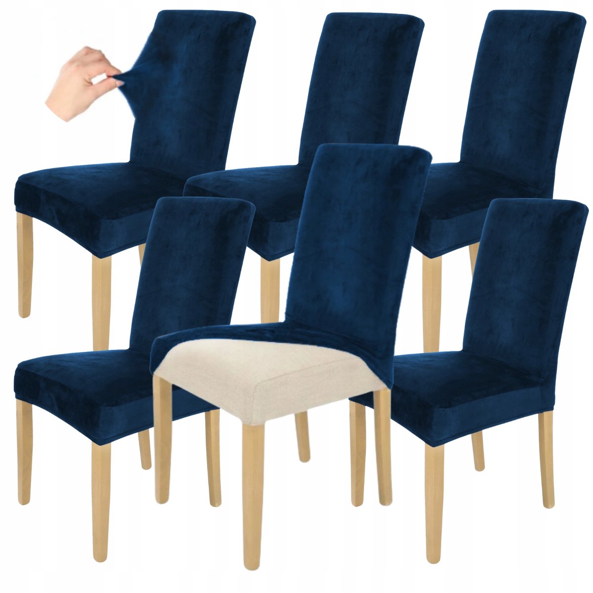 6x Luxe Velours Stoelhoes Donkerblauw - Elastisch & Wasbaar