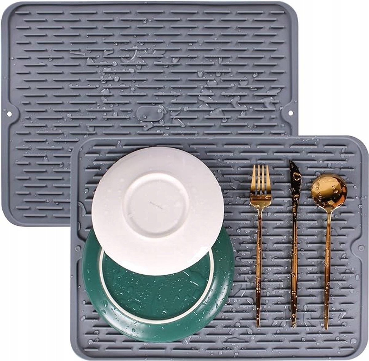 Grote Siliconeen Afdruismat Keuken - 2 stuks - 40x30 cm - Grijs