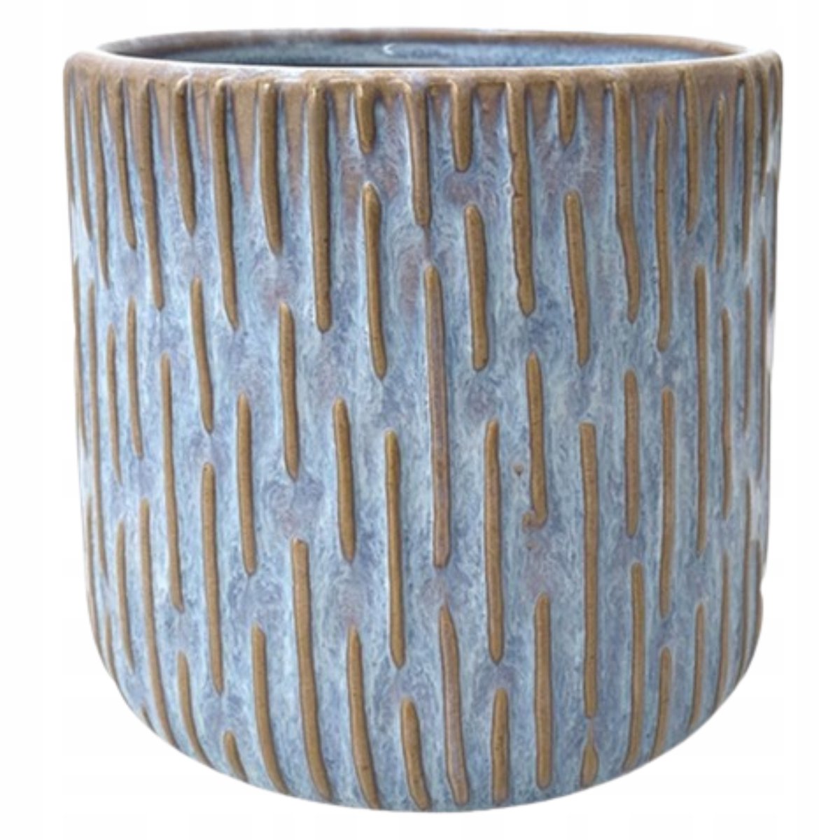 Decoratieve Keramieken Pot 17 cm - Blauw & Beige Streepjes