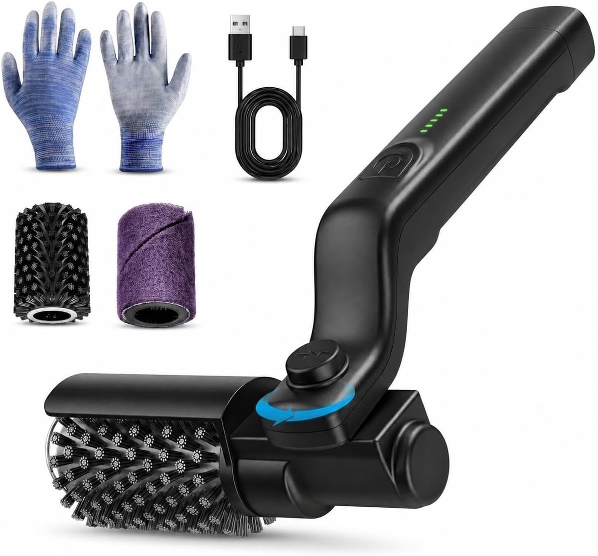 Elektrische grillborstel - 2600mAh met 3 snelheden - dubbele borstelkoppen - voor het reinigen van barbecues - draadloos reinigingsgereedschap - voor barbecueliefhebbers - zwart - one size - 1 stuk