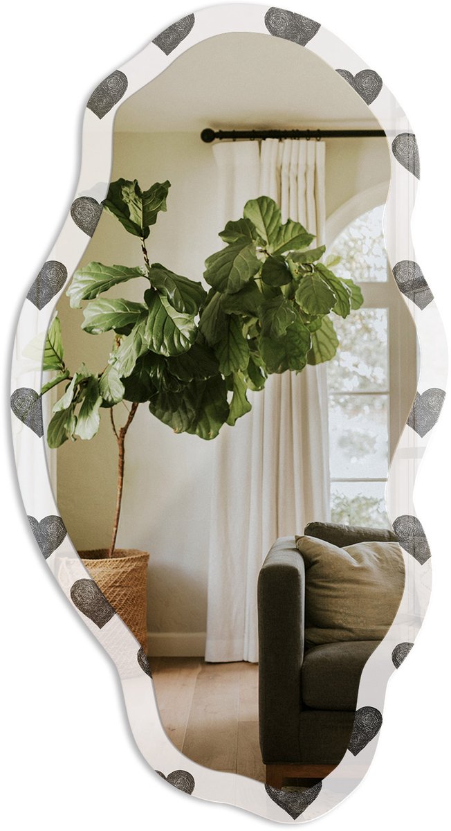 TULUP Grijze Harten Spiegel - Grijs Rechthoekige Spiegel Voor Interieur - Organische Spiegel - Slaapkamer, Hal, Kledingkast - Minimalistisch - 45x90 cm - Totale afmeting 52x97 cm Grijze Harten, Grijs