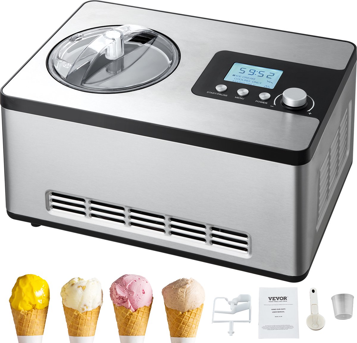 Ijsmachine Automatisch 2 Quart Inhoud Ingebouwde Compressor Elektrische Sorbetmaker Zonder Koelelement