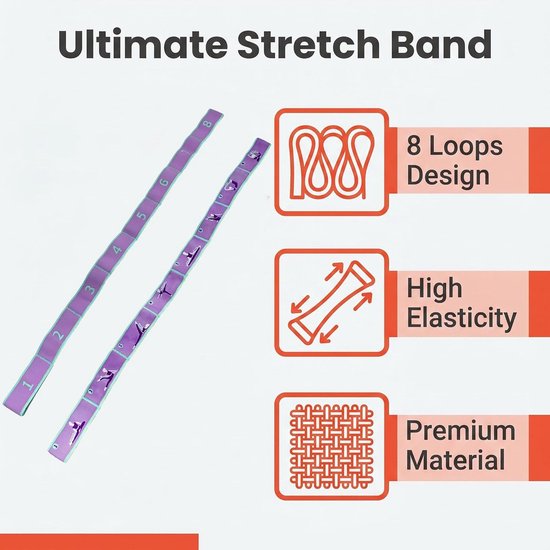 Rekband 85 x 4 cm, yoga-riem met lussen, yoga-riem, fitnessband met lussen, stretchband voor turnen, ballet en pilates - ShopVlot — afbeelding 2