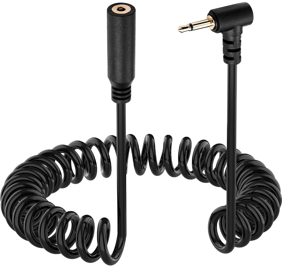 2,5 mm TS hoekverlengkabel, 90 graden, 2,5 mm mono-stekker naar bus, intrekbare spiraalkabel voor hoofdtelefoon - ShopVlot