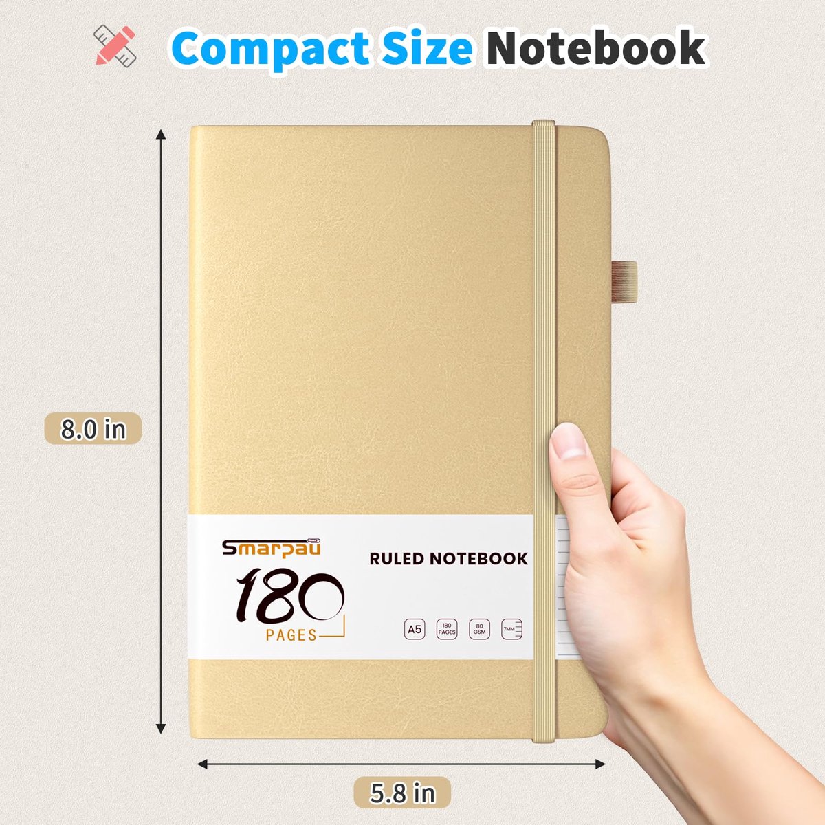Smarpau Notitieboek A5, hardcover dagboek met 80gsm 180 pagina's dik papier, dagboek leer, notitieblok voor - ShopVlot