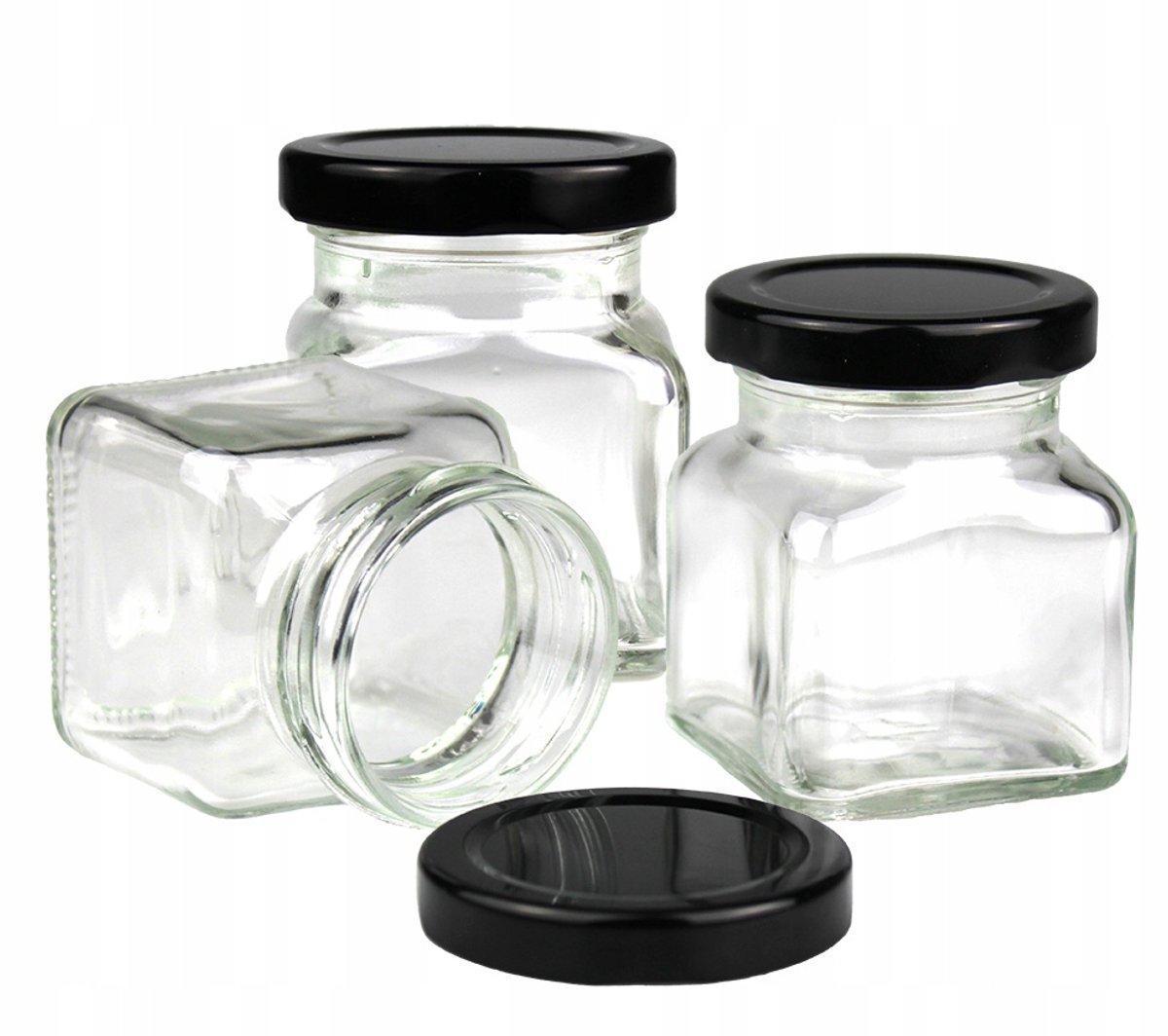 3x Glazen potjes met zwarte deksel voor kaarsen, 120 ml