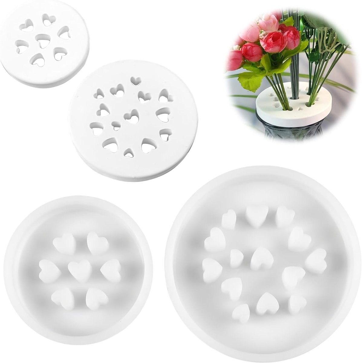 Bloemenstelhouder siliconen vorm - 2 stuks wit - rond bloemschikken - veelzijdige bloemencreaties - ShopVlot