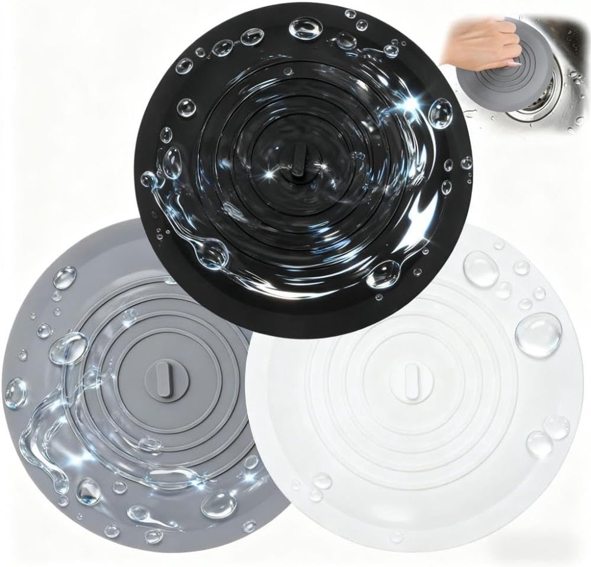 Siliconen afvoerstopper set 3 stuks - universeel 15.5 cm - flexibel en eenvoudig te gebruiken - voorkomt lekkage - ShopVlot