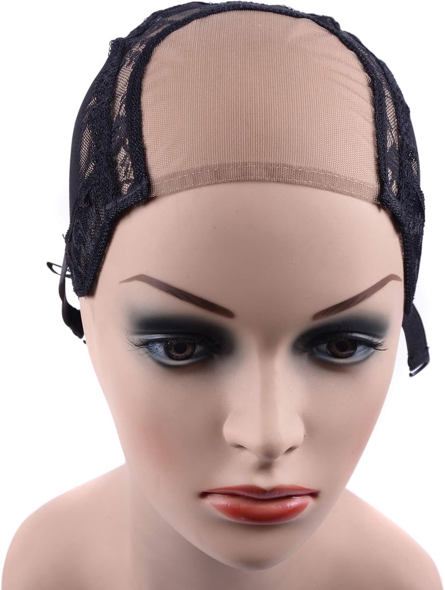 U-part pruikcap M 54cm - zwarte kant - verstelbare straps - comfortabel en lichtgewicht - ShopVlot
