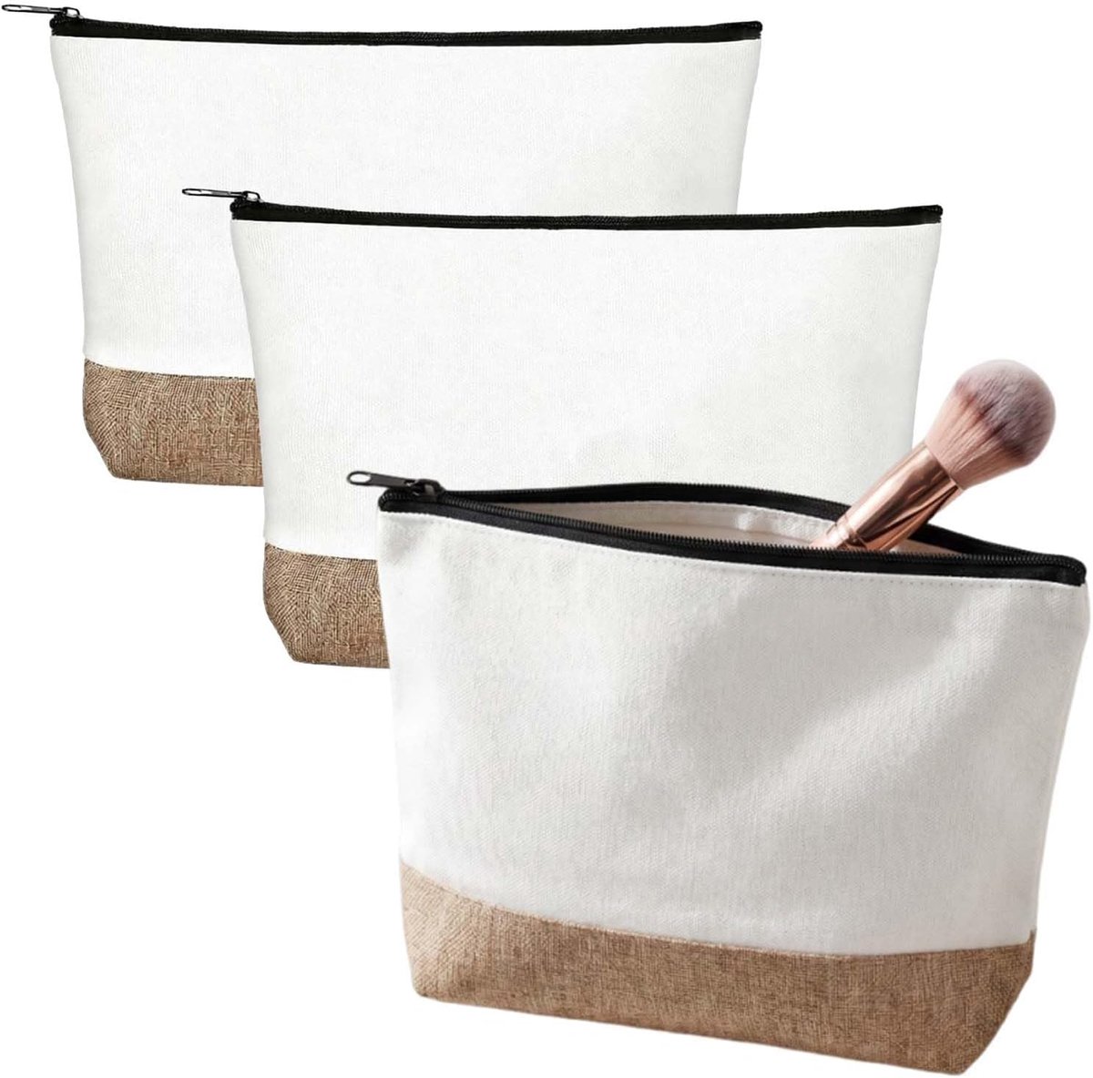 cosmeticatas 3 stuks - stoffen toilettas - blanco doe-het-zelf - perfect voor knutselen - ShopVlot