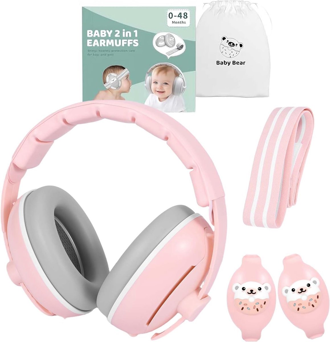 Gehoorbescherming voor Baby’s, Baby Gehoorbeschermers, 2-in-1 Geluidsbescherming met Verstelbare Hoofdband en Zachte - ShopVlot