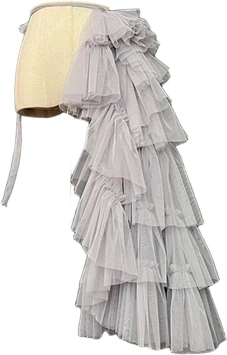 Women's Tulle Tutu Skirt Ruffle Mesh Layered High Waist Tie Belt Bustle Skirt for Wedding Party Cocktail - ShopVlot