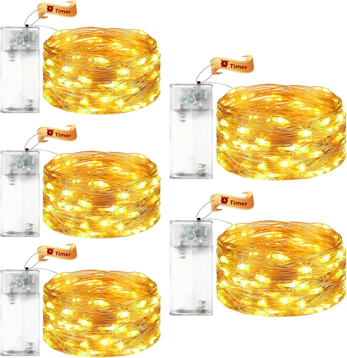 VIKY Pack of 5 LED Fairy Lights Battery with Timer 3 m 30 LED Micro Copper Wire Fairy Lights for Indoor Battery - ShopVlot