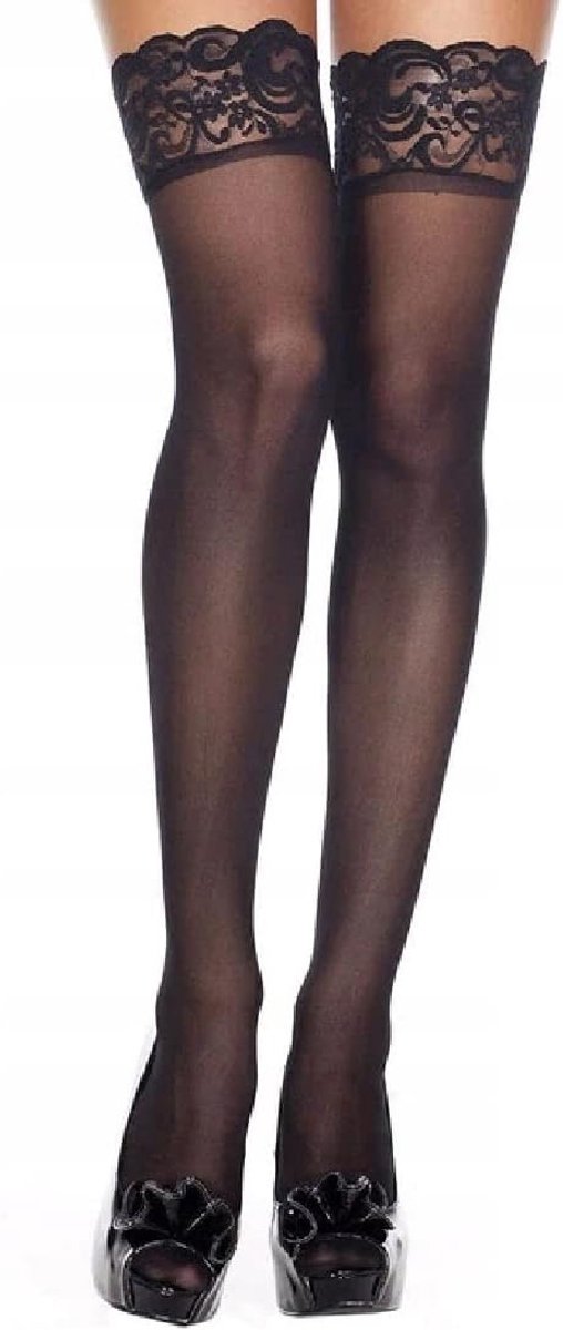 Halterlose Stockings Fishnet Stockings with Silicone Tip Top Halterlose Stockings Women Sexy (Black) 1, L - ShopVlot