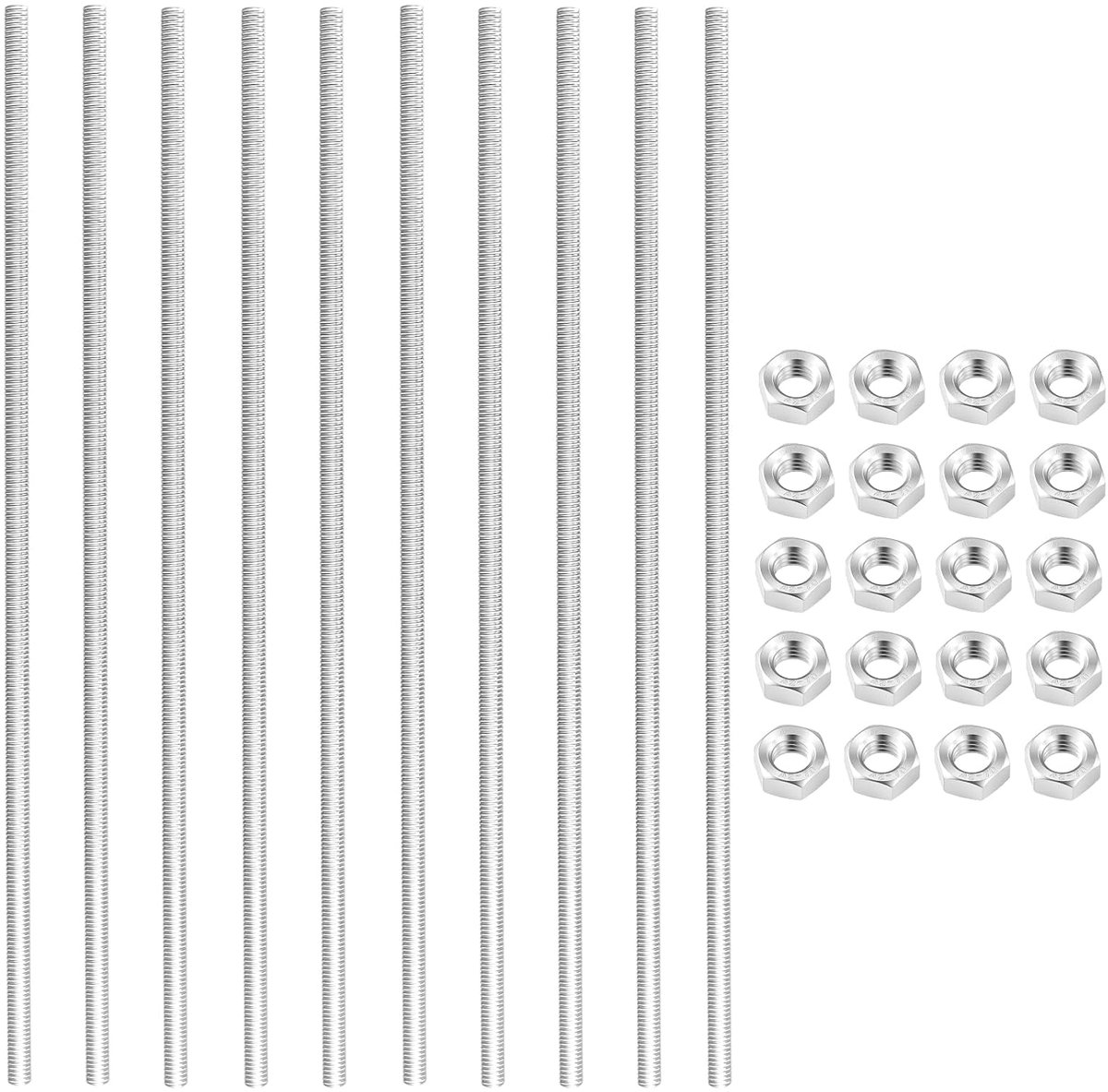 10 stuks schroefdraadstangen M8 x 300 mm, 304 roestvrij stalen draadstaven, volledige schroefdraad met 20 - ShopVlot