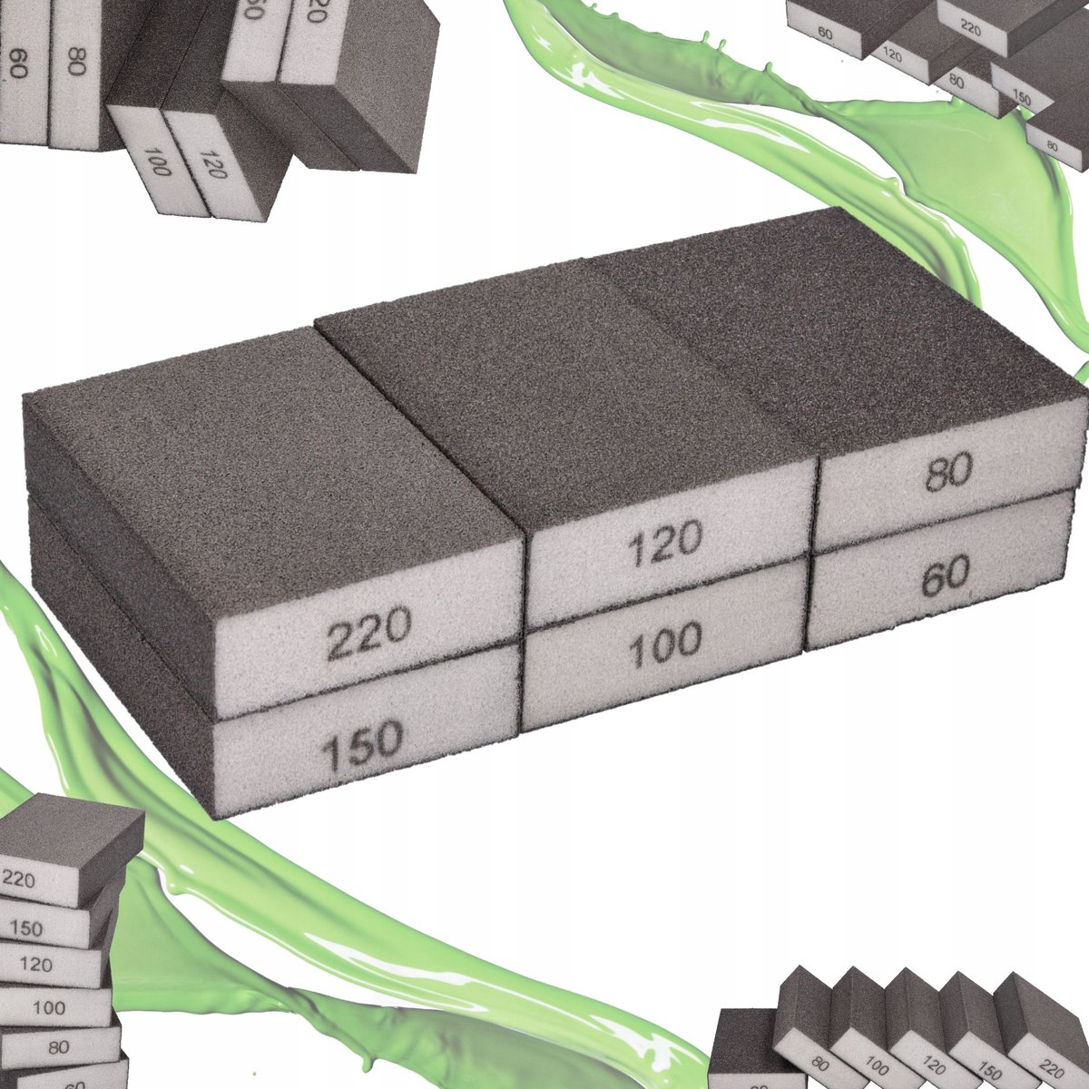 Schuurblokken Set P60-P220 - 6 Stuks Schuurblokken voor Nat en Droog Gebruik