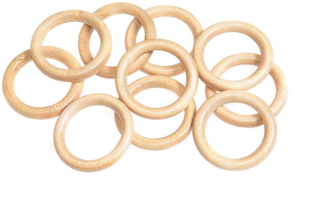 Gordijnringen, beuken, 10 stuks, 38 cm diameter, houten gordijnringen voor gordijnroede, robuuste gordijnringen - ShopVlot
