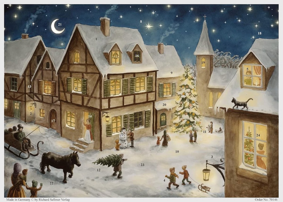 Adventskalender - Multicolor - Papieren Kalender met Nostalgische Beelden - Voor het Hele Gezin