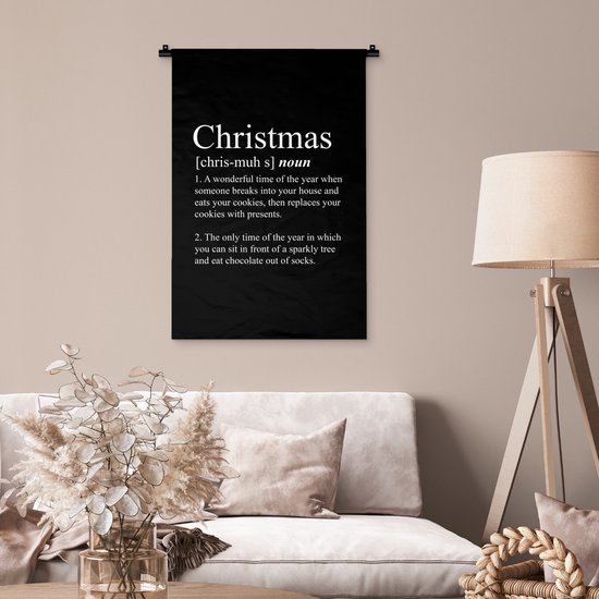 Wandkleed 60x90 cm - Wanddoek Kerstmis - Woordenboek - Spreuken - Quotes - Christmas definitie - Wandtapijt - Wandkleden