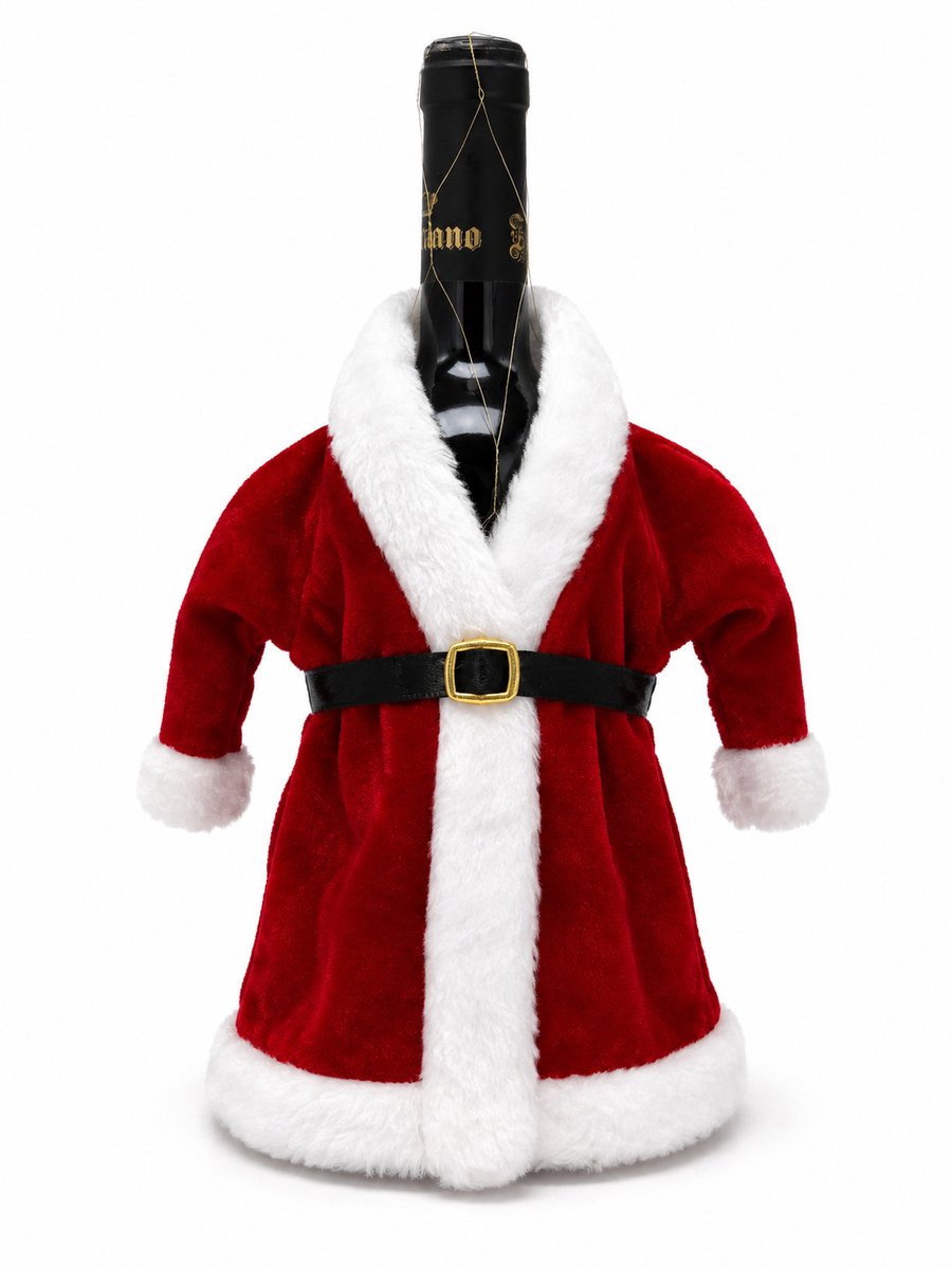 HEM Wijnfles Kerstdecoratie Kerstmanpak Rood Wit - Wijnfleshoes - Flesversiering - Kerst Tafeldecoratie
