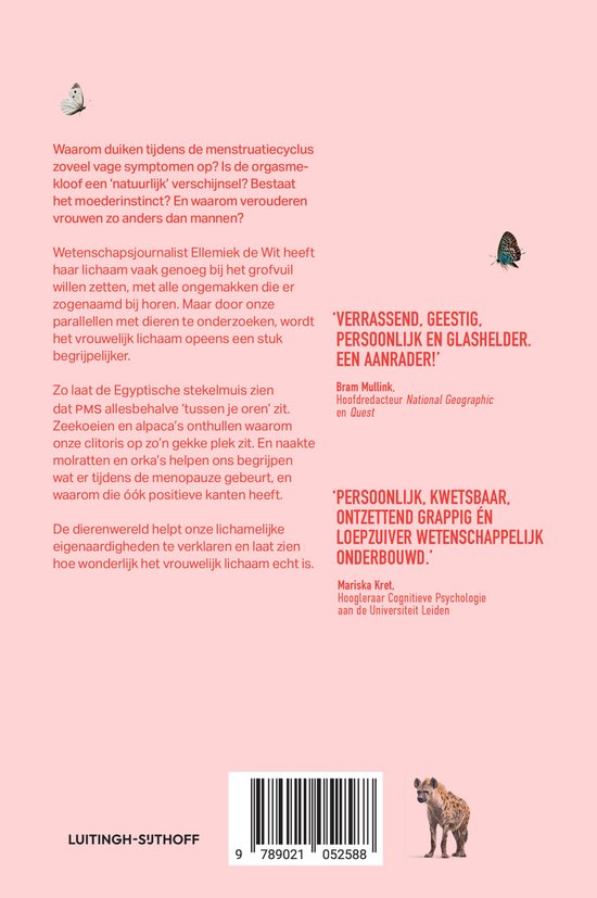 Boekomslag met vlinder en tekst: 'Waarom duiken tijdens de menstruatiecyclus zoveel vage symptomen op?'