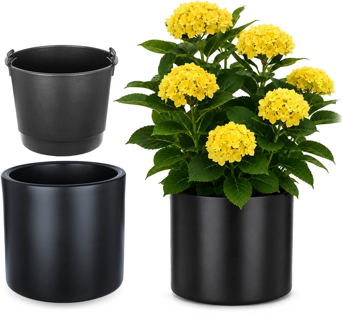 KADAX Bloempot met binnenpot, plastic sierpot vorstbestendig voor bloemen en planten, staand antraciet 39x38cm