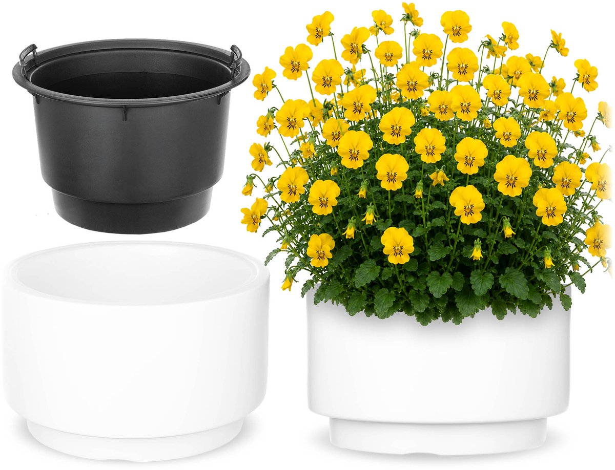 KADAX Bloempot met binnenpot, plastic sierpot vorstbestendig voor bloemen en planten, staand wit 39x24cm