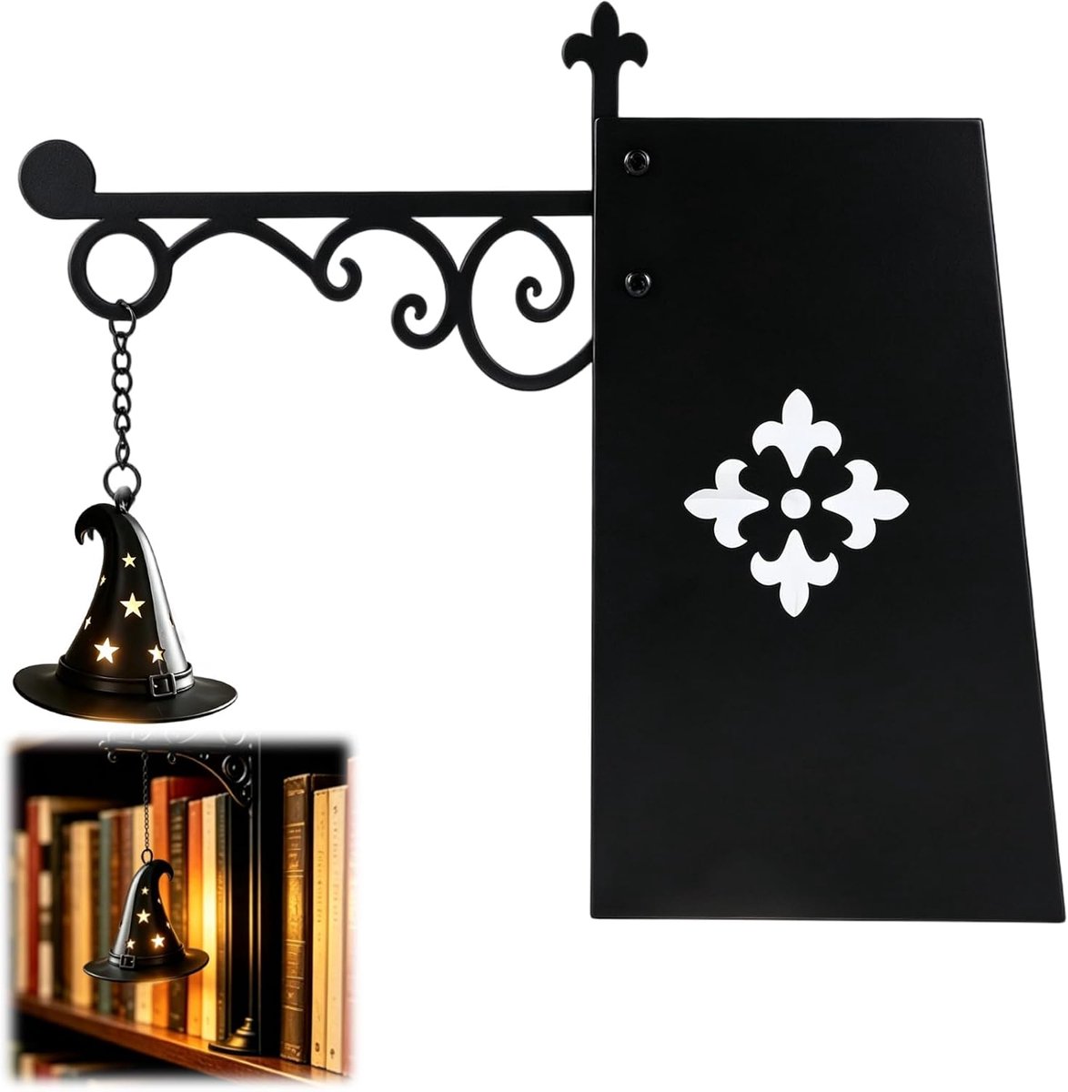 Claoner Antieke boekenplanklamp en decoratieve leeslamp - LED boekenhoeklamp voor studeerhoek en boekenplank - Uniek ornament voor boekenliefhebbers - Hex hoed