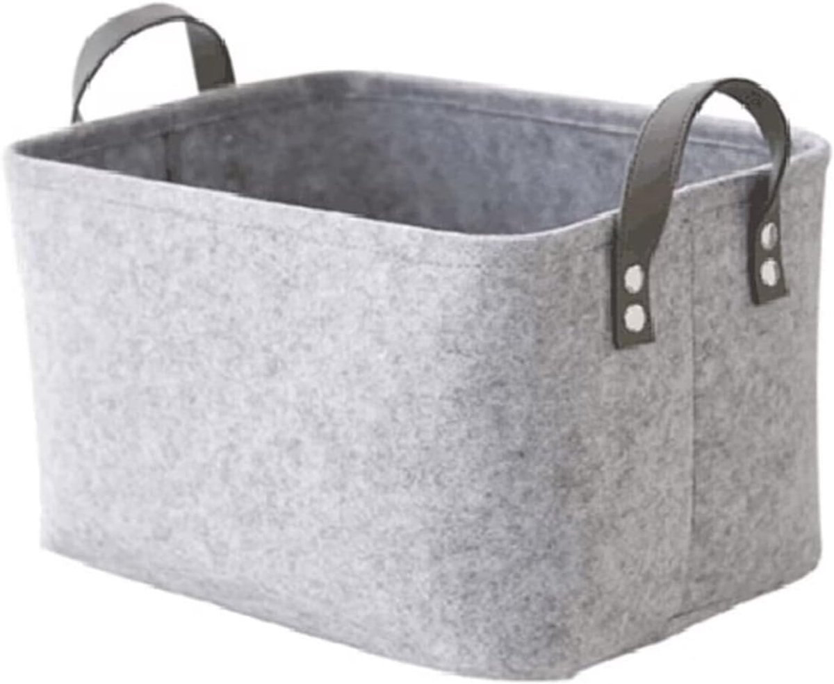 Vilten opbergmand, vilten opbergdoos, vilten mand grijs rechthoekig, opvouwbaar, met twee zachte handgrepen, voor het opbergen van kleding, handdoeken, groot 37 x 27 x 23 cm