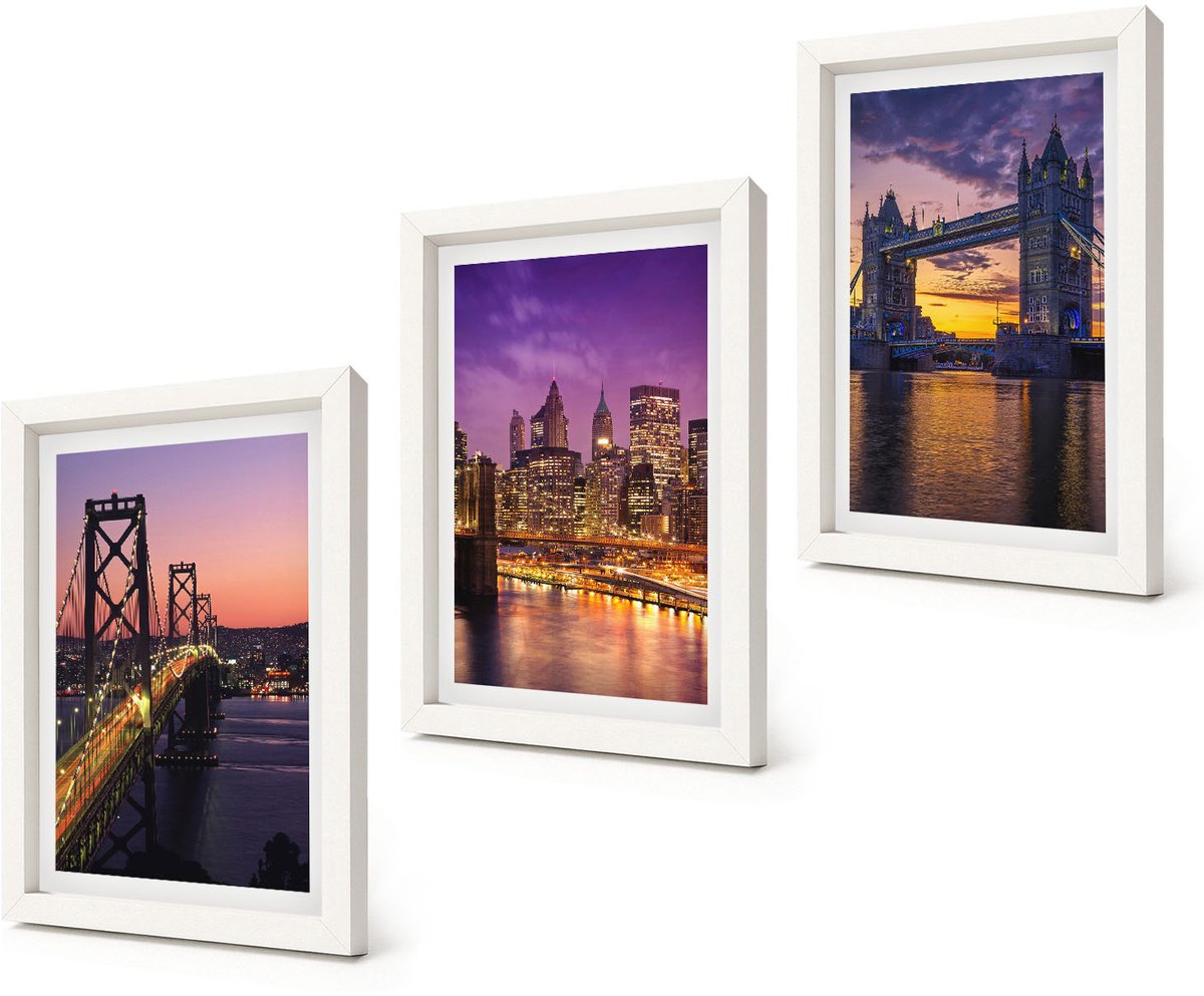 Coloray 3-Delige Schilderij Set - Bruggen bij zonsondergang en stedelijke landschappen - 20x30 - Stijlvolle Wanddecoratie - Interieur - Interieur Decoratie