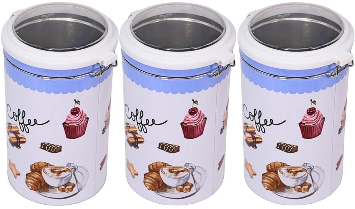 Excellent Houseware Keuken voorraadblik - 3x - rond - suiker / koffie - met beugelsluiting - 11 x 19 cm