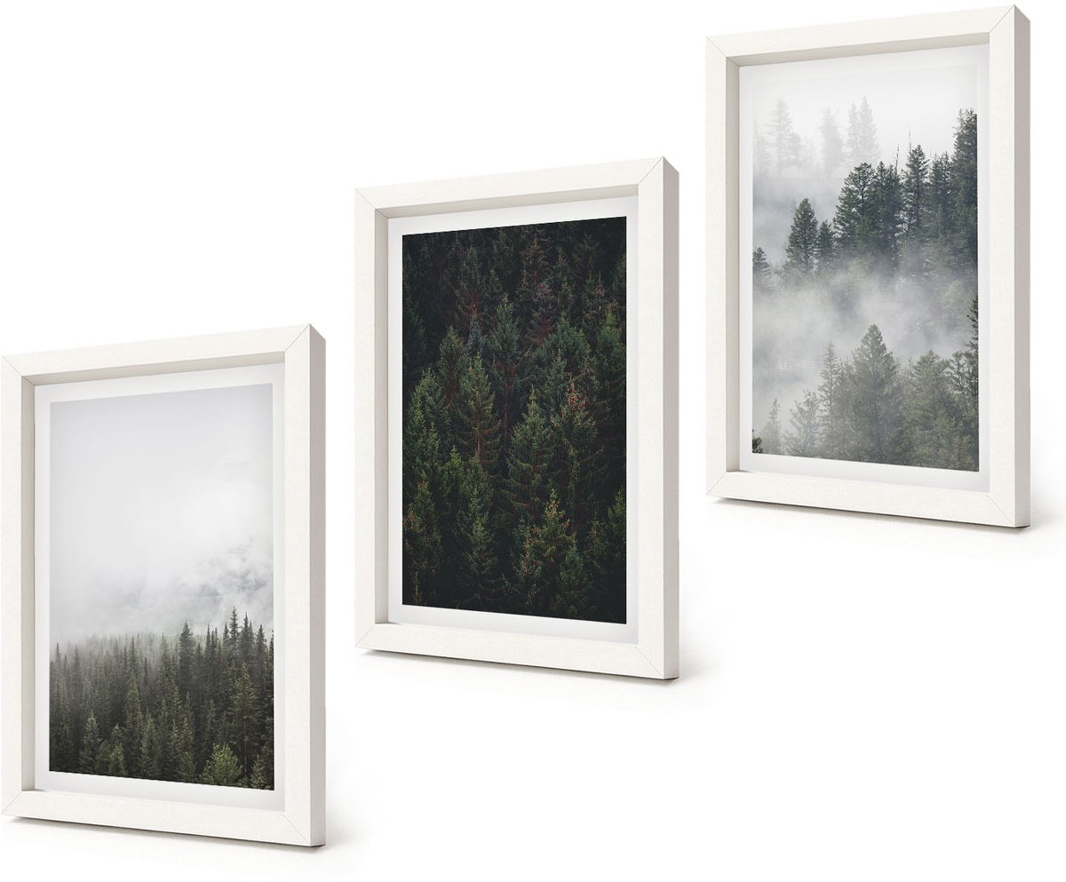 Coloray 3-Delige Schilderij Set - Groene bossen in een mistige natuurlijke omgeving - 20x30 - Stijlvolle Wanddecoratie - Interieur - Muurdecoratie
