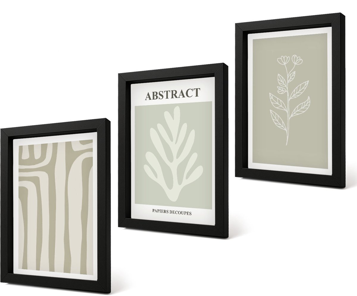 Coloray 4-Delige Schilderij Set - Abstracte plantpatronen in ingetogen kleuren - 20 x 30 cm - Moderne Wanddecoratie - Slaapkamer